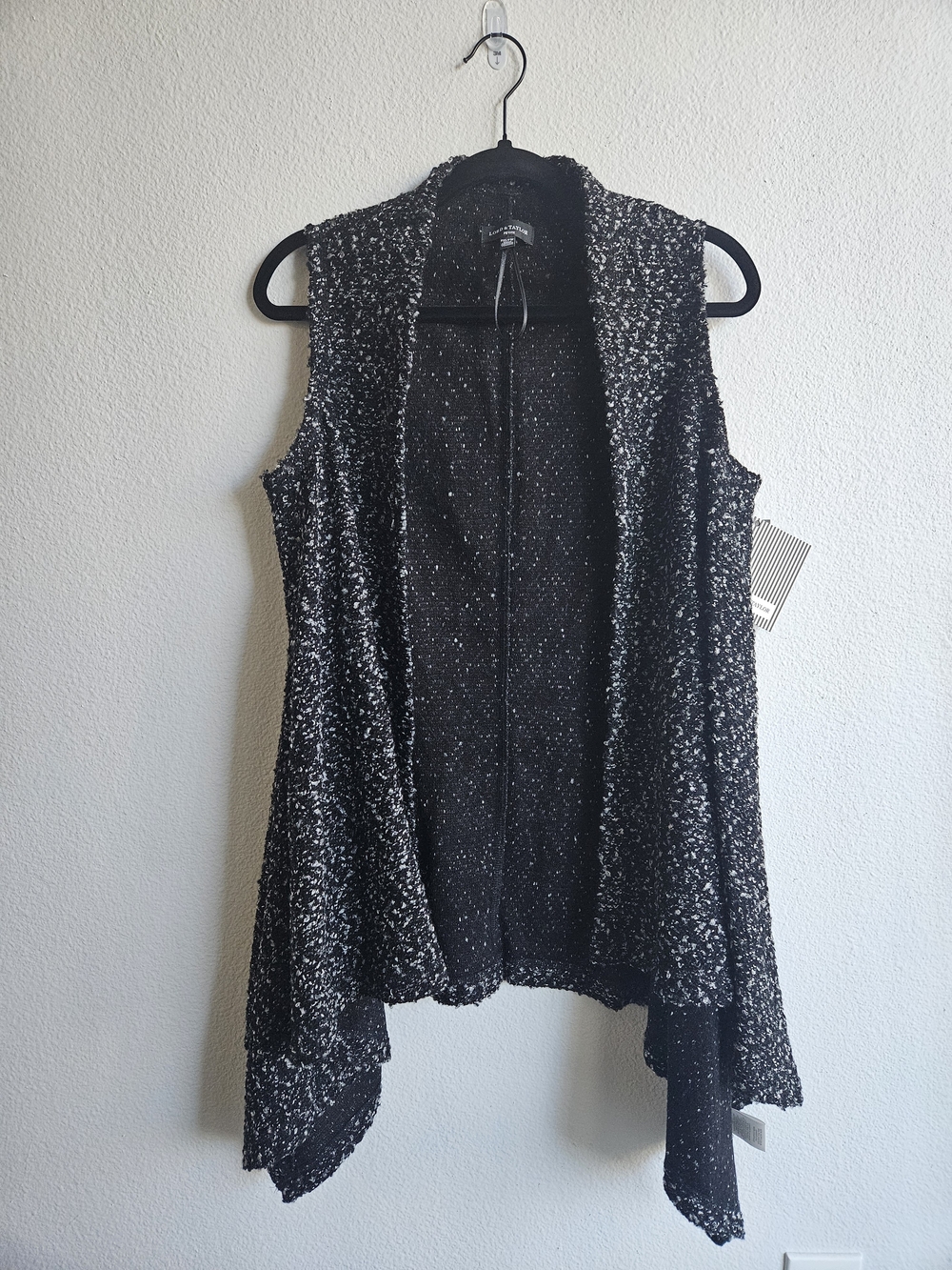 Lord & Taylor Sleeveless Open Front Vest Sweater Black/White Petite X-Small